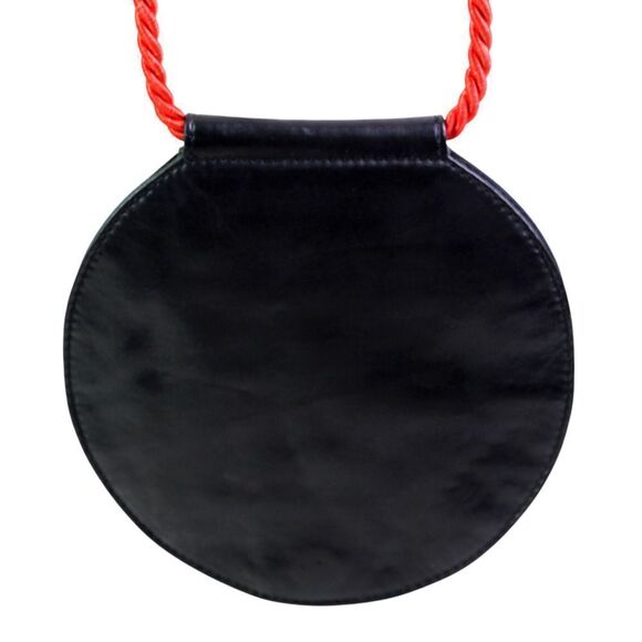 Free People BLACK REAL LEATHER RED CORD STRAP X-BODY SHOULDER BAG HANDBAG PURSE - Picture 6 of 12